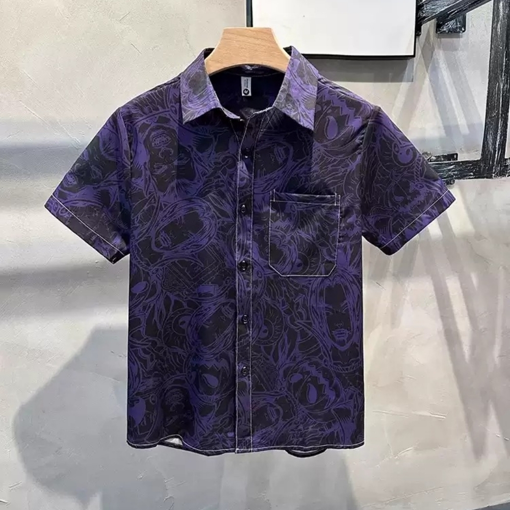 Purple Anime Sketch Print Shirt